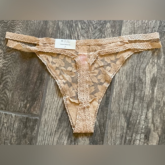 New Nobo No Boundaries lace double strap thong panties size L, XL, XXL Almond - Picture 2 of 2